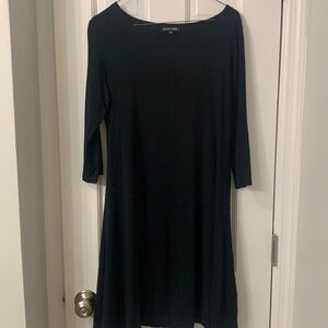 Eileen Fisher 3/4 sleeve A-line black dress cotton elastane stretch